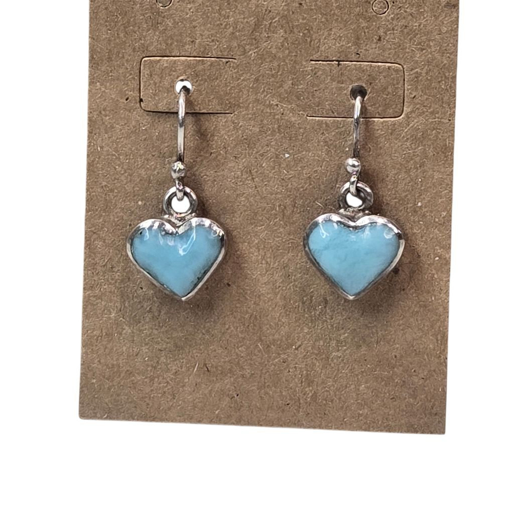 Women's Blue 925 Silver Larimar Stone Dangle Earrings Heart Shaped Fishhook